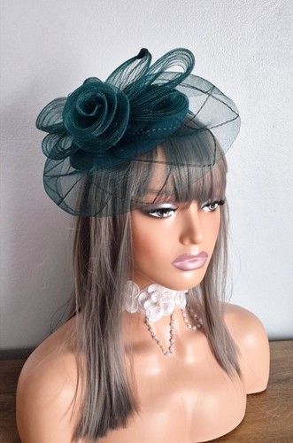 Emerald teal fascinator - emerald, hat