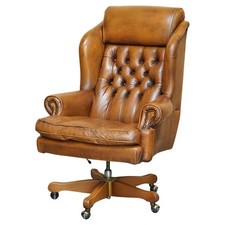 LOVELY VINTAGE BROWN LEATHER CHESTERFIELD TUFTED WINGBACK CAPTAINS ARMCHAIR