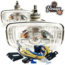 Classic Porsche Stainless Steel Front Fog Lights Lamps 12v Wiring Loom Kit