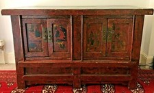 A RARE 19th CENTURY COUNTRY HOUSE RED LACQUERED CHINESE CABINET SIDEBOARD