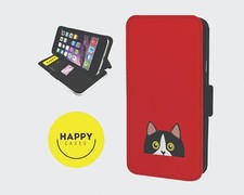 PEEPING  MANX CAT- Faux Leather Flip Phone Case Cover - iPhone/Samsung