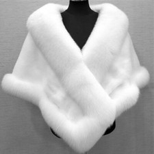 Women Bridal Wedding Evening Cape Warm Stole Shrug Luxury Fluffy Faux Fur Shawl