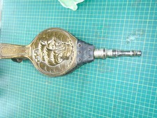 Hammered Brass Wooden Bellows Antique Preowned With Ship Design 14" Tall