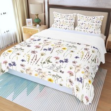 Wildflowers White Three Piece Bed Cover Set
