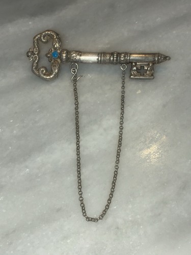 Antique silver chatelaine key - silver,