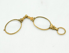 19th Century Gold Plated Pair of Folding Lorgnettes Glasses Antique c1880