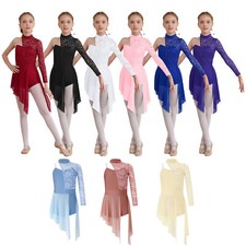 Girls-Single Long Sleeve Lace Patchwork Lyrical Dance Dress Modern Dance Costume