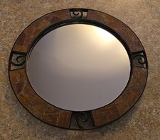Pier 1 Imports 13" Inlay Stone Bronzed Round Accent Hanging Wall Mirror
