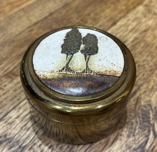 Vintage, Stuart Houghton, Brass Trinket Pot With Ceramic Landscape Inlay