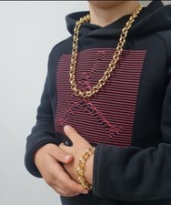 9ct Gold GF, Boys Girls Older Kids Belcher Chain and Bracelet Set 10mm Smooth