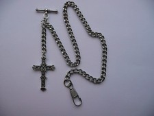 nice vintage type silver colour cross single albert pocket watch chain 