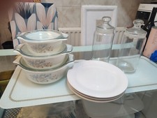 3 Vintage Pyrex Blue Iris Casserole Dishes + Lids Graduated Stacking Set Bundle