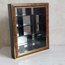 Vintage Miniature Wall Cabinet Ornament Display Curio Wood Glass Mirrored