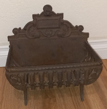Antique French Ornate Cast Iron Fireplace Grate Insert Basket Log Holder