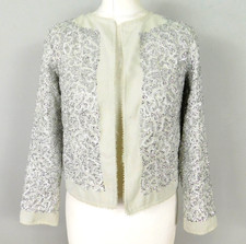 Topshop Petite Embellished Ivory Cropped Jacket Size 8 Sequin Beaded Bolero