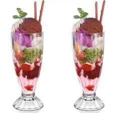 2x Ice Cream Sundae Glasses 360ml Milkshake Knickerbocker Glory Dessert Set