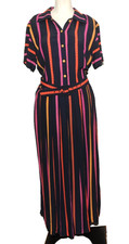VINTAGE MANDY MARSH WIDE STRIPE BELTED LONG DRESS MADE IN ENGLAND SIZE 10