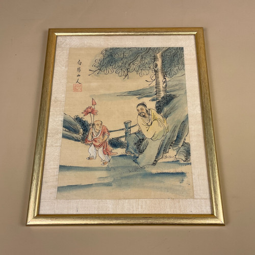 Antique hand painted silk - hand,