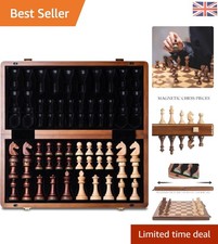Portable 15” Folding Chess Set: Elegant Wooden Board & Magnetic Staunton Pieces