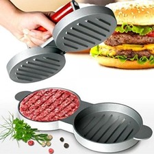 Double Burger Press Hamburger Maker Non Stick Aluminium Beef Patty Meat BBQ