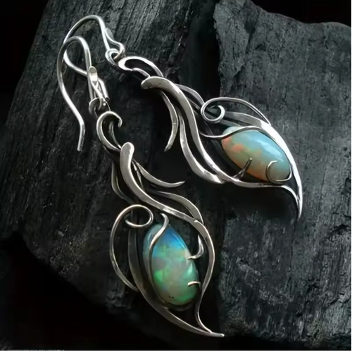 Bohemian opal dangle earrings - opal,