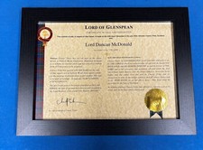 BECOME A LORD, LAIRD, OR LADY OF GLENSPEAN WITH FRAMED LAND PLOT. GREAT GIFT