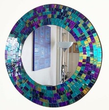 Round mosaic wall mirror teal