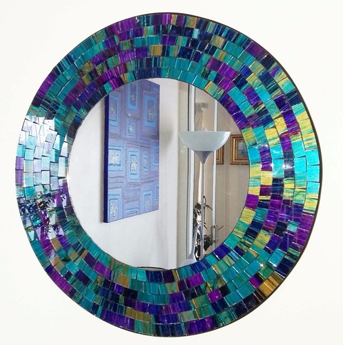 Round mosaic wall mirror - , teal