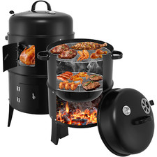 32" Charcoal Smoker BBQ Grill 3-IN-1 Outdoor Vertical Smoke Portable Meat Cooker
