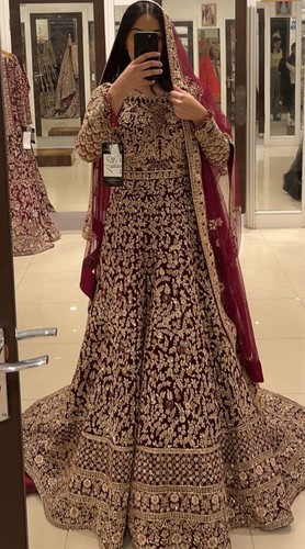 Maroon embroidered lengha - maroon,