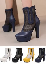 Big Size Mesh Booties Block Heels Men's Drag Queen Crossdresser Lady Shoes 35-50