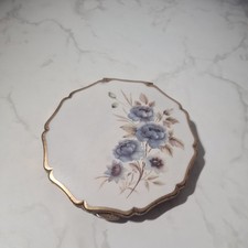 Vintage Stratton Powder Mirror Compact With Blue Flowers White Background 