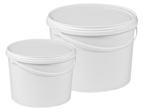 White plastic buckets with - white,