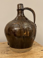 Large Studio Pottery Cider Flagon with Tap Hole in Brown Glaze