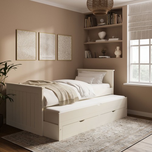 Single cream wooden - single, bed