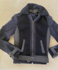 LACOSTE Sherpa Trim Motorcycle Biker / Bomber Jacket in Navy Size XXS