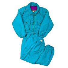 Vintage Ski Suit Colour Block 90s One Piece Apres Retro Snow Blue Womens Medium