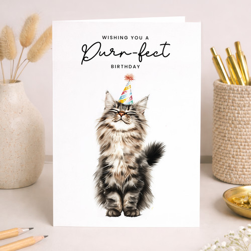 Maine coon cat birthday card - maine,
