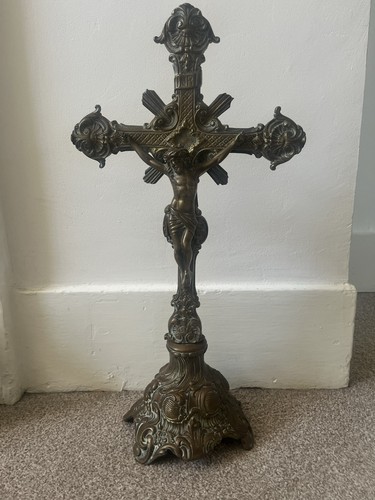 French brass crucifix - brass,