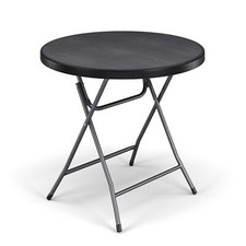 80cm Black Wooden Look Round Folding Garden Table Outdoor Bistro Patio Furniture