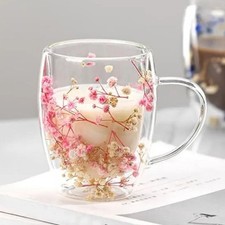 250/350/450ML Dried Flower Double Wall Layer Cup Coffee Mug Tea Insulated Glass