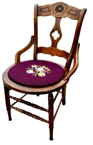Needlepoint seat wood armchair - needlepoint,