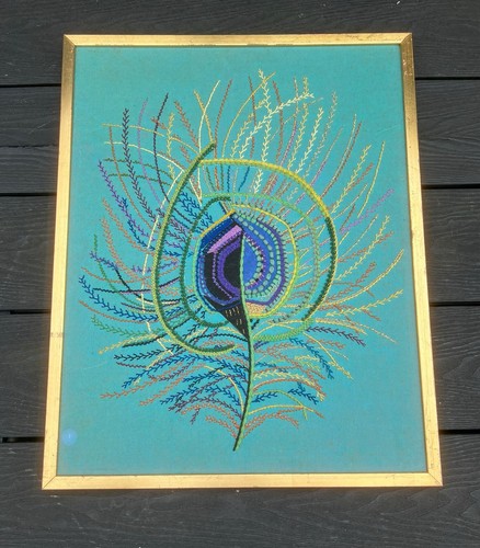 Vintage mcm framed - framed, peacock