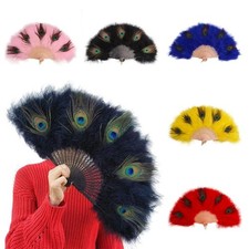 1pc Handheld Peacock Feather Fan With Tassel Feather Dance Fan Home Decoration