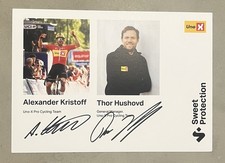 Alexander Kristoff & Hushovd Hand Signed 8x6 Team Unox Cycling Promo Card Norway