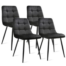 Set of 4 Velvet/Suede/PU Dining Chairs Padded Seat Metal Legs Kitchen Home Grey