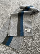 Paul Smith Men's Woolen Scarf Grey with Charcoal/Blue Stripe One Size