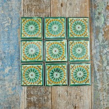 9 x  Ceramic Mexican Tiles Cuerda Verde -  SMALL SIZE 5 x 5 cms