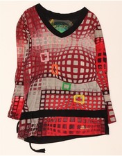 DESIGUAL Womens Graphic Top Long Sleeve UK 18 XL Red Geometric UD14