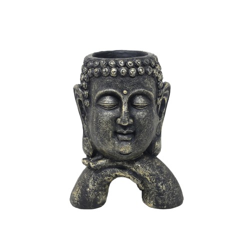 Gold buddha head planter - gold, resin